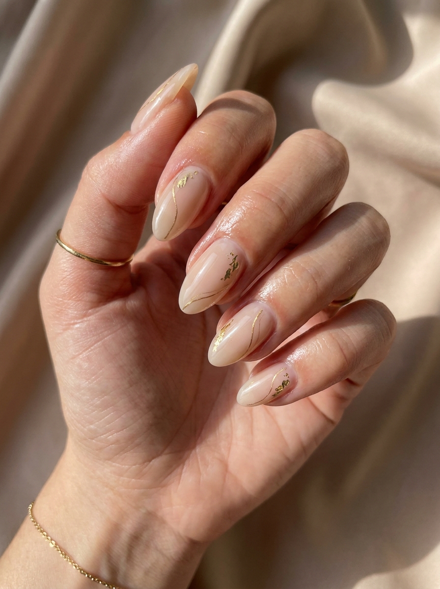 Milky Nude with Gold Accent Nails als Milky Nails Inspiration 2026